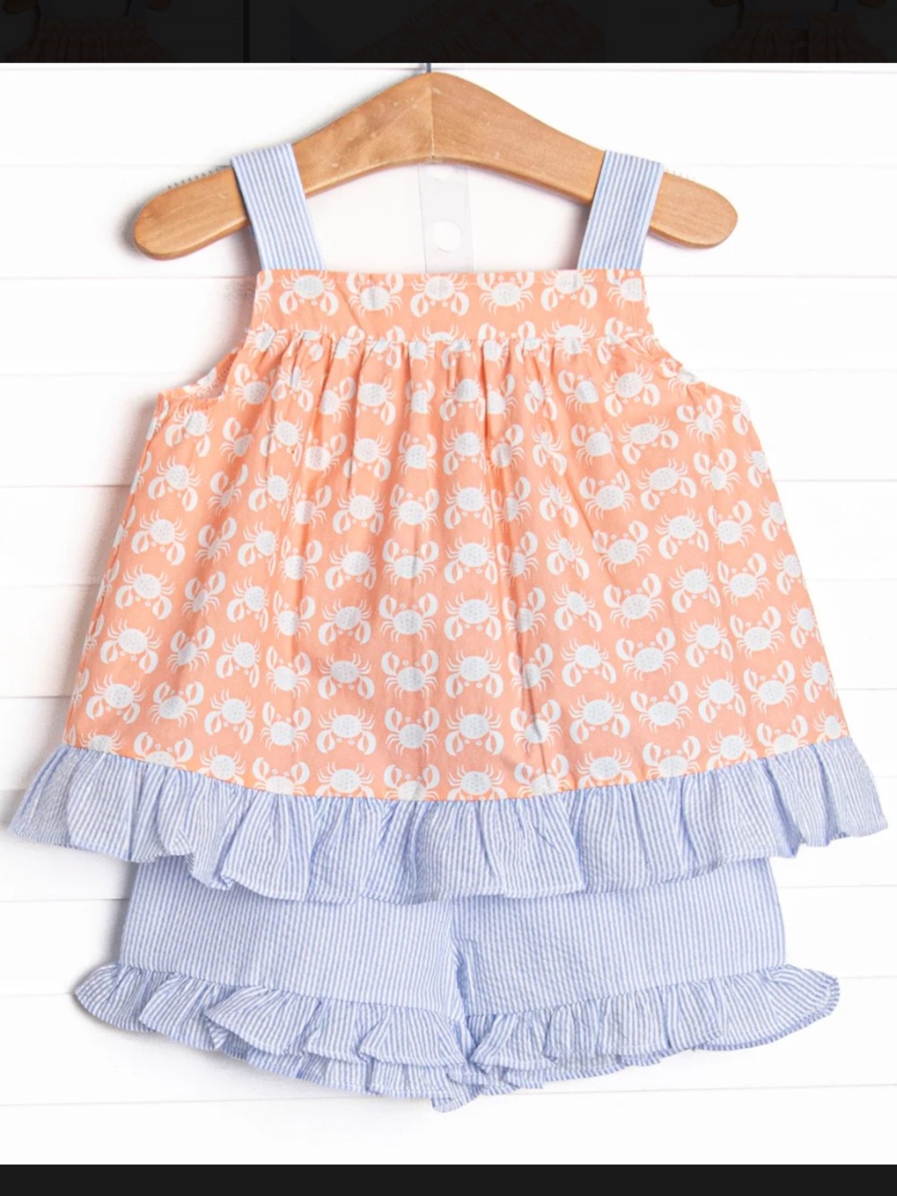 Stitchy Fish Palm Beach Pinchers Ruffle Short Set, Orange